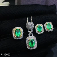 kjjeaxcmy fine jewelry natural emerald 925 sterling silver women pendant earrings ring set support test exquisite hot selling