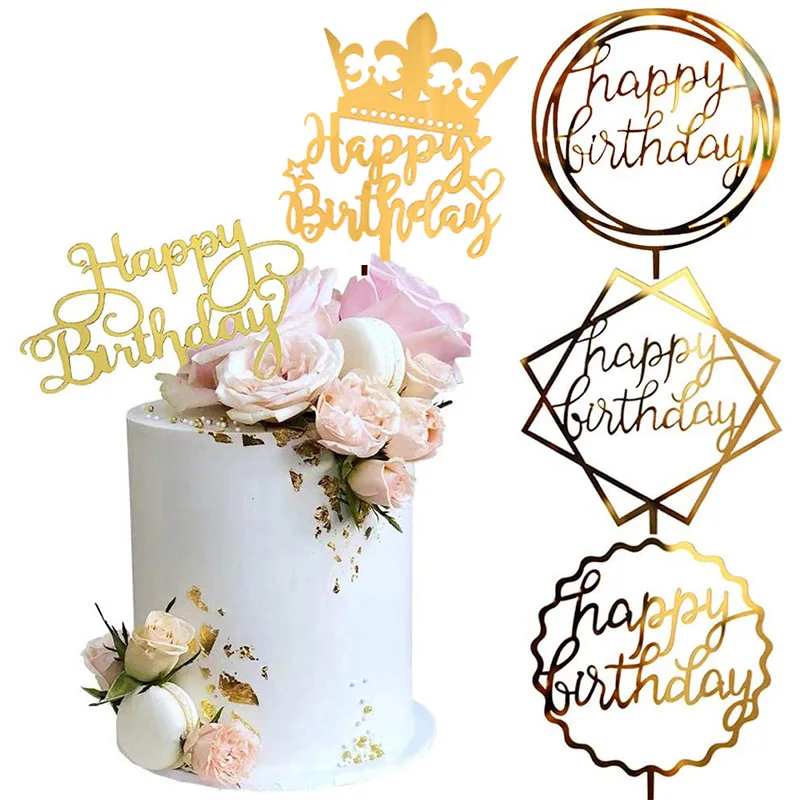 

5pcs Gold Acrylic Happy Birthday Cake Topper Happy Birthday Cake Decorating Tools Cake Decoration Party Supplies