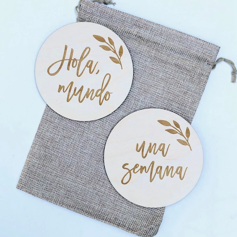 Discos de hitos espa&ntilde;oles para beb&eacute;, marcadores de madera, discos de nacimiento, accesorios para fotos de reci&eacute;n nacidos, Hitos de madera-1