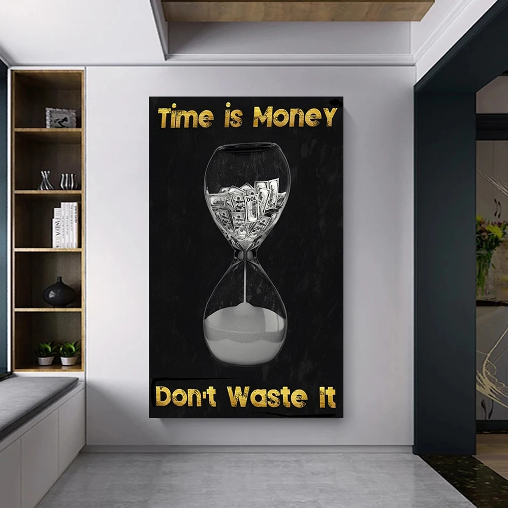 

Time Is Money Don't Waste It Canvas Printed Painting Wall Art Posters Home Decor Inspirational Word Pictures Living Room Office
