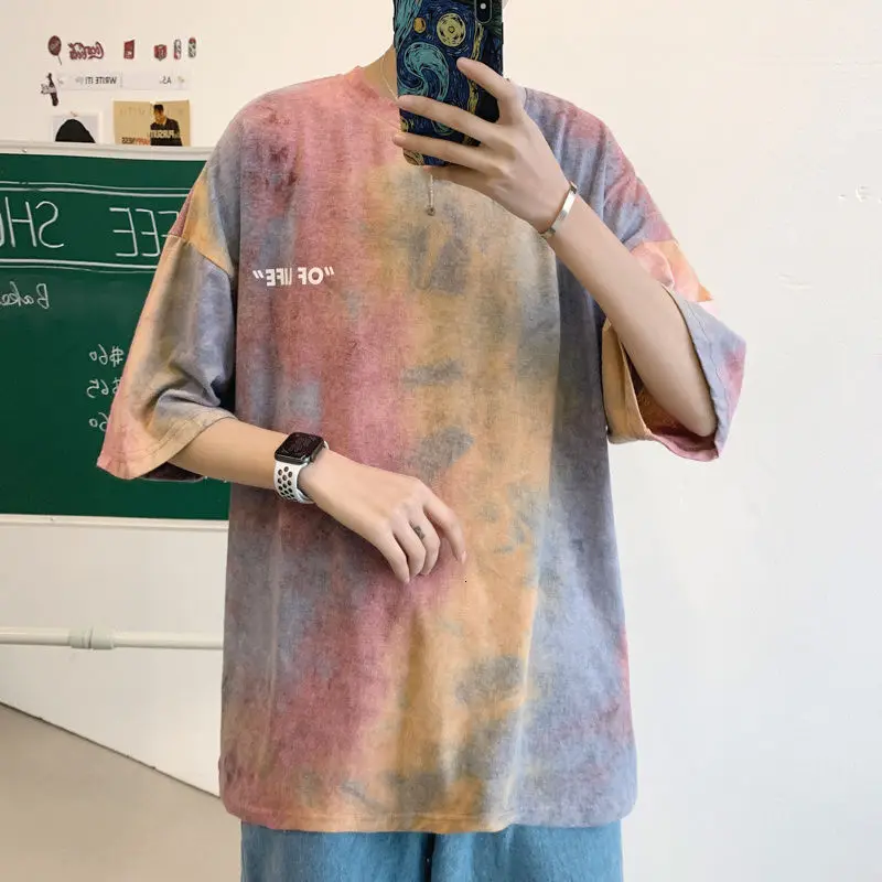 

Summer Short-sleeved T-shirt Men's Fashion Printing Casual T Shirt Men Streetwear Loose Hip-hop Tie-dye Tshirt Mens S-3XL