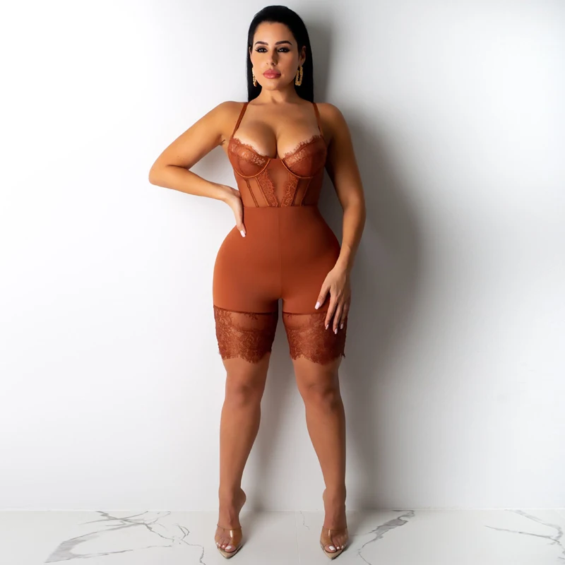 Праздничный элегантный комбинезон для женщин купальник сетчатый кружевной