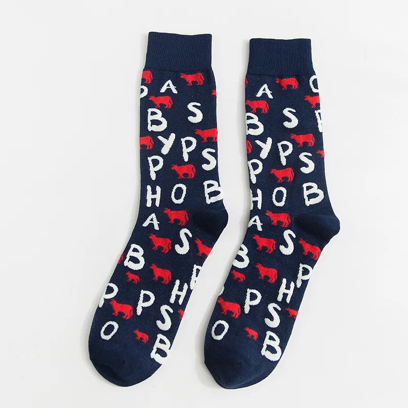 

Socks Men's Cotton Foot Square Autumn and Winter New Cartoon Anime Letters Tide Socks Street Casual Middle-tube Men
