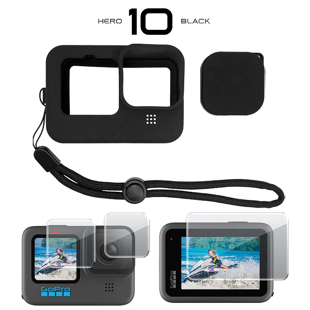 Защитный силиконовый чехол для GoPro Hero 10 9 черное закаленное стекло Защитная
