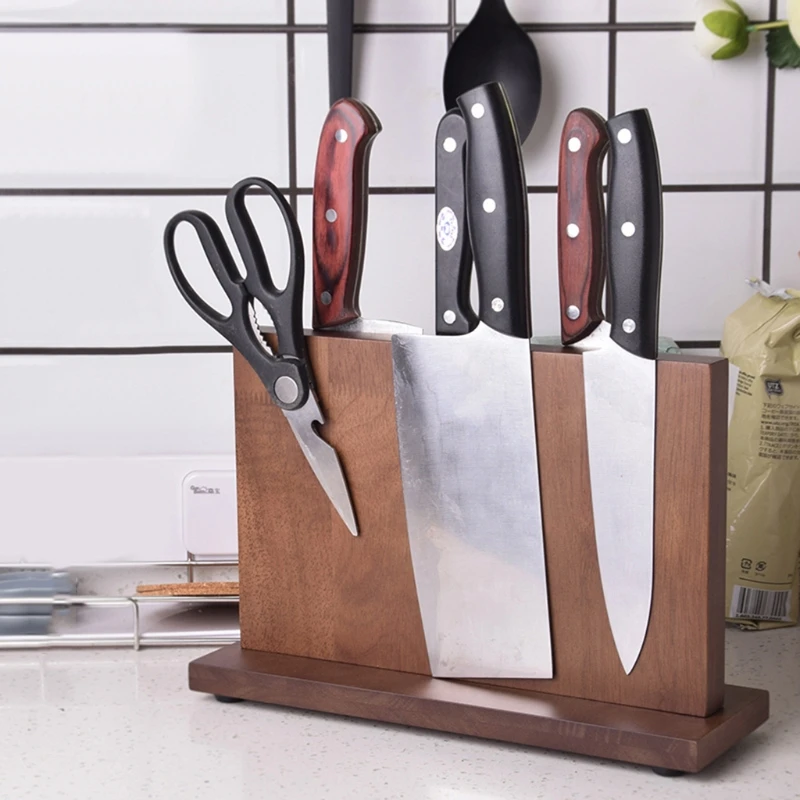 

B9HF Wooden Magnetic Knife Holder Double Side Kitchen Knife Block with Powerful Magnet Large Capacity Knife Organizer Block