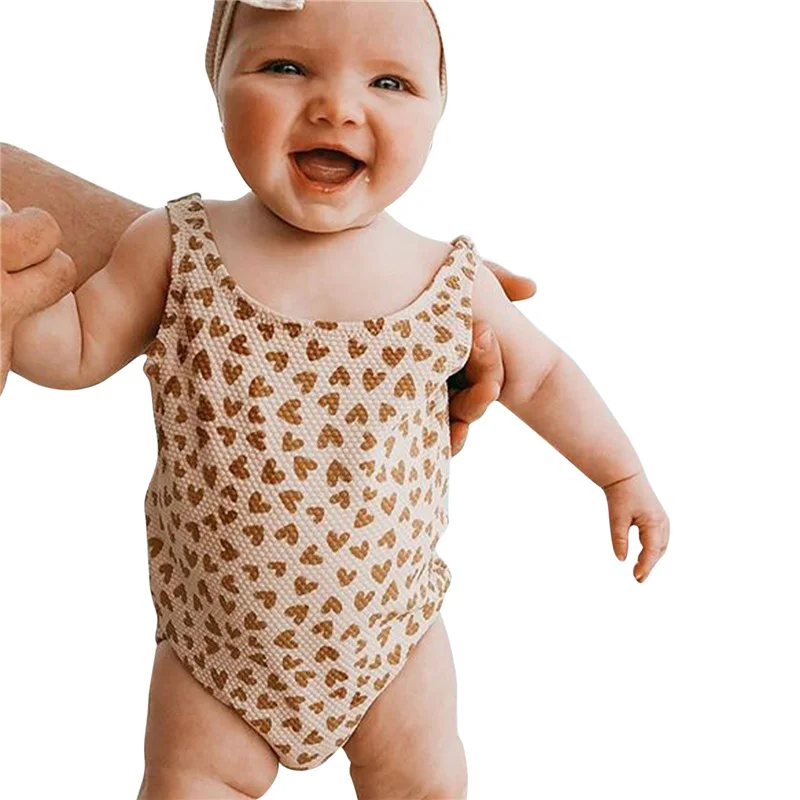 

0-24M Infant Newborn Baby Girl Clothing Fashion Round Neck Sleeveless Triangle Wrapped Jumpsuit Fresh Heart Printed Romper