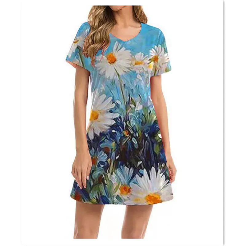 

Fashion Art Tie dye Printed Dress Women Harajuku Short Sleeve O Neck Vintage Mini Dress Casual Loose Dresses Women Clothing