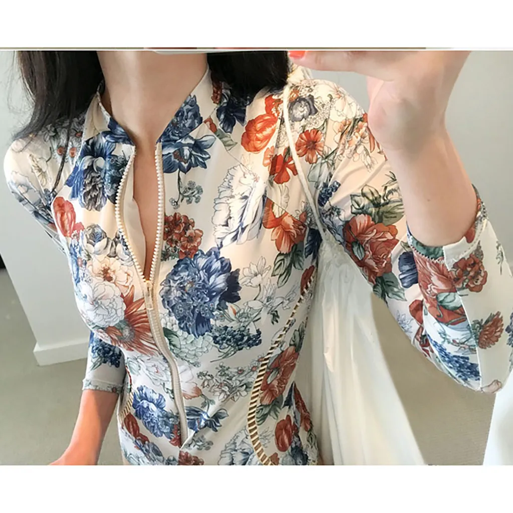 Женский купальный костюм с длинным рукавом цветочным принтом для дайвинга |