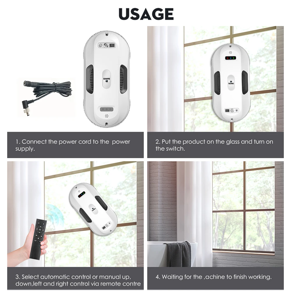 

SDARISB Robot Window Cleaner Strong Suction Window Washer Anti-falling Window Cleaning Robot Remote Control Intelligent Magnet