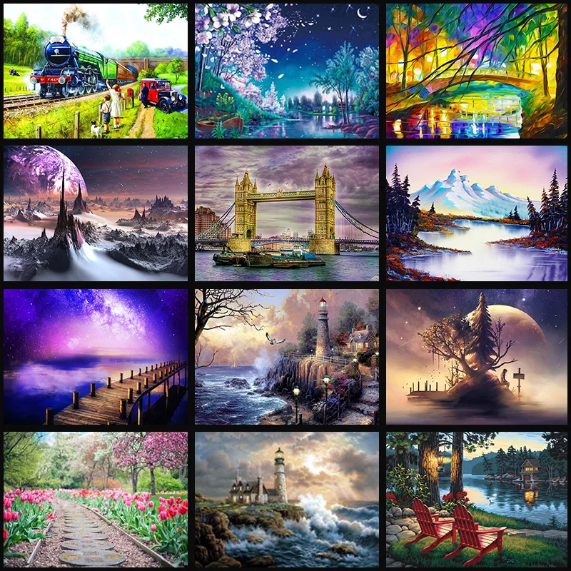 full Diamond EmbroideryRound Landscape flowing water Full 5D painting cross stitch | Дом и сад