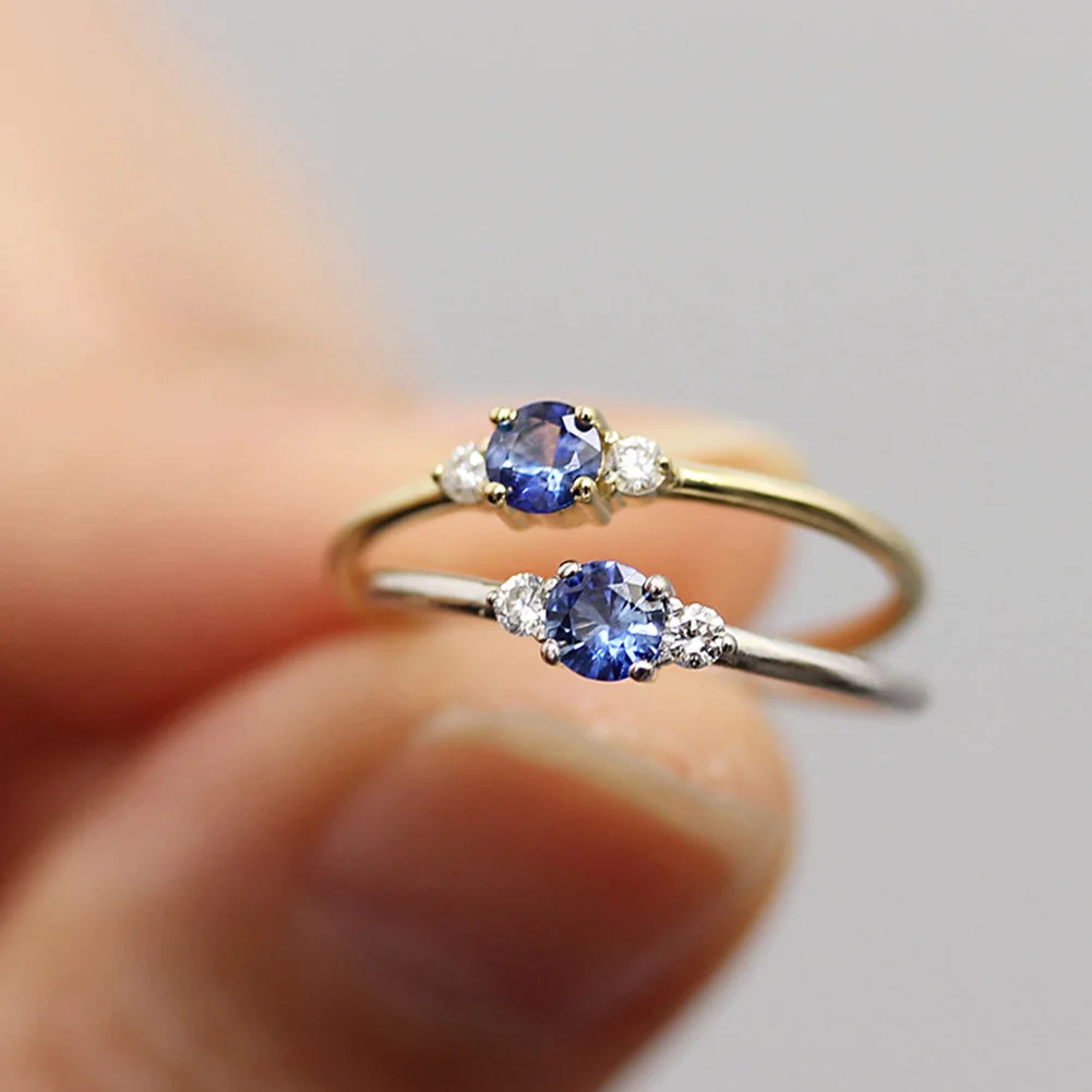 Женские винтажные кольца с синим кристаллом тонкие маленькие кубические