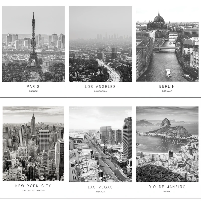 

Nordic Style Black White Paris London New York World City Landscape Canvas Painting Poster Prints Wall Art Picture Room Decor
