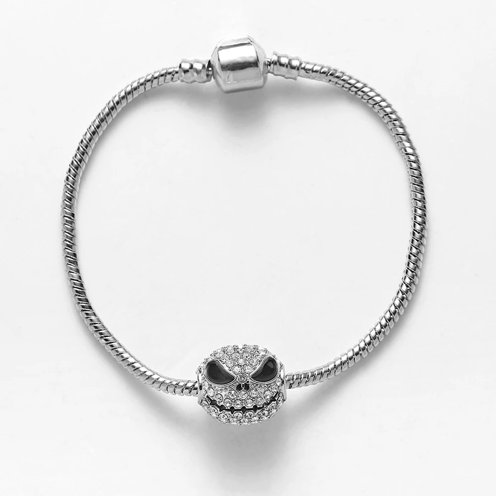 Браслет с черепом и черной эмалью кристаллами призрака модные праздничные