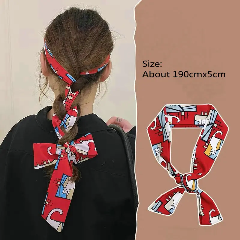 Атласные резинки для волос Love Heart с цветочным принтом шелковый шарф длинный