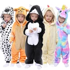 Пижама-кигуруми, единорог для детей, пижамы для маленьких девочек, одежда для сна для мальчиков, комбинезон с животными, волком, львом, единорогом, Детский костюм, комбинезон