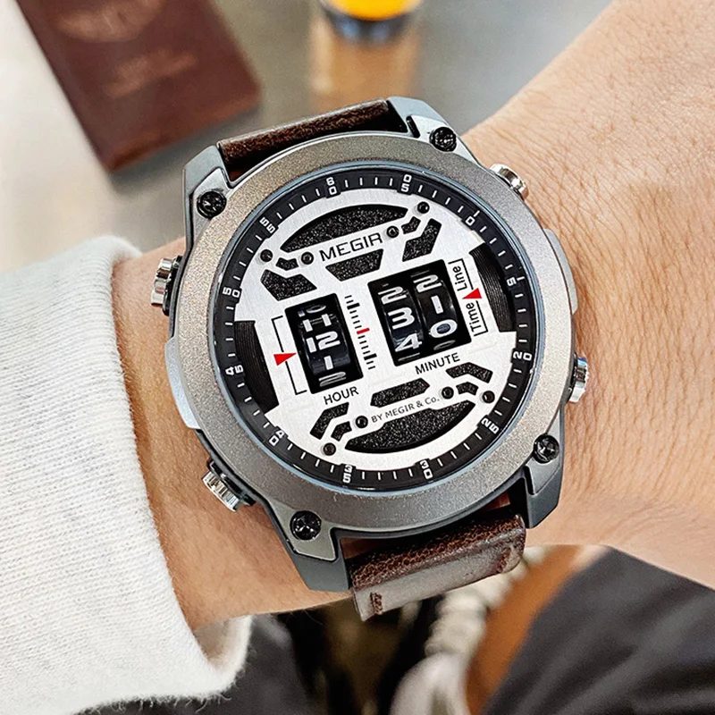 

Часы-барабан для мужчин, Модные кварцевые наручные часы с кожаным ремешком, спортивные мужские дизайнерские наручные часы