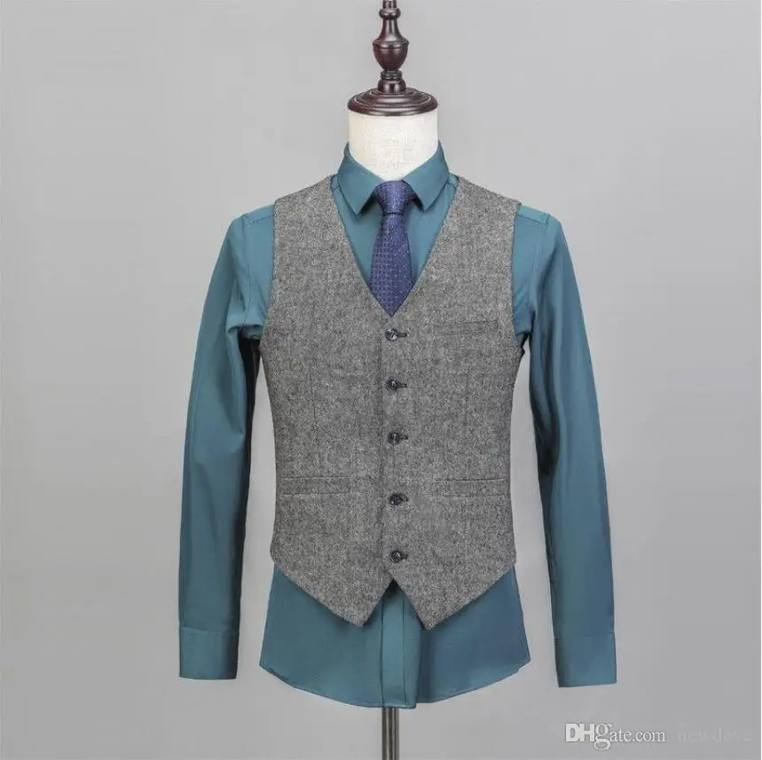 Новый свадебный смокинг Мужской винтажный Свадебный костюм 3 предмета твид 2