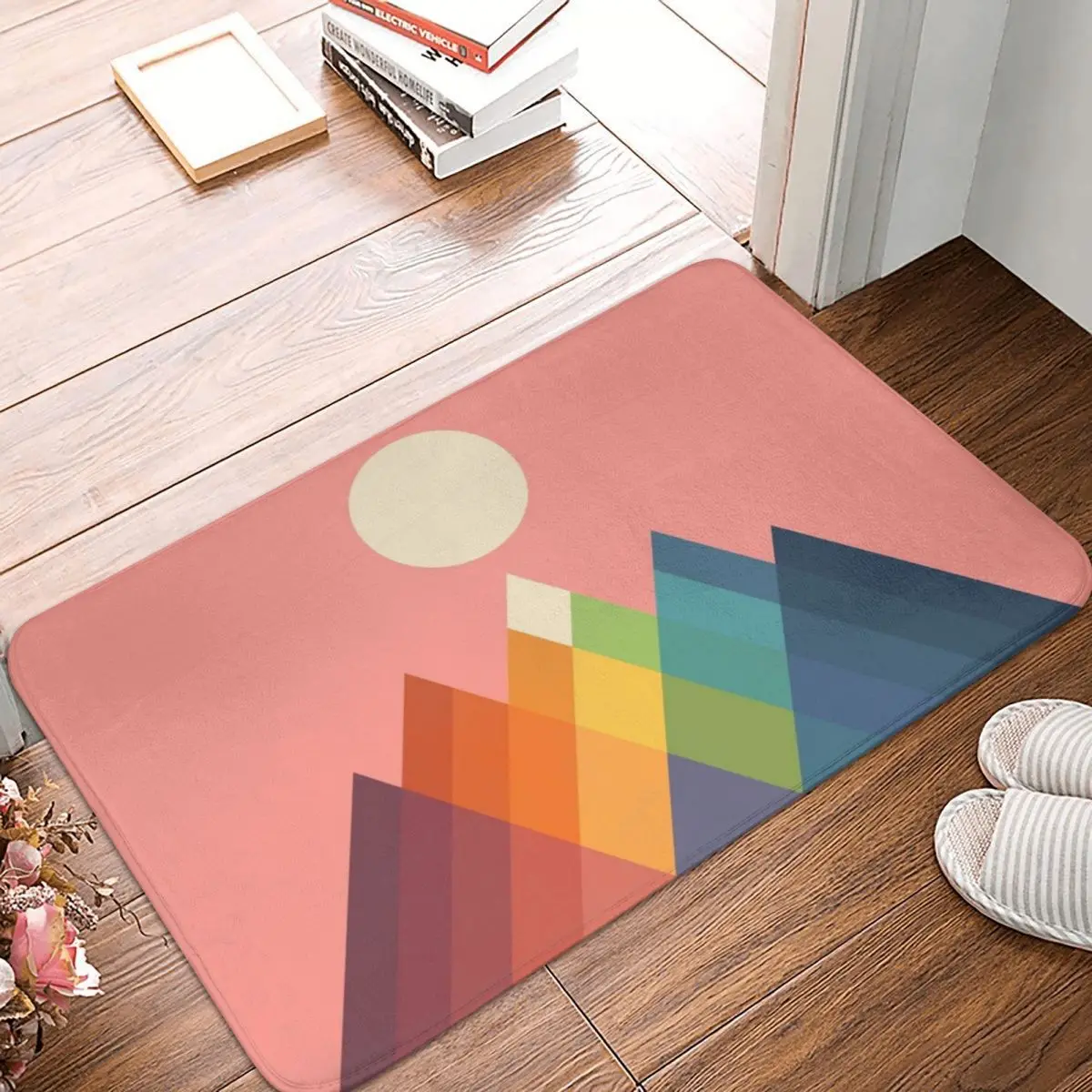 Напольный коврик Rainbow Peak из полиэстера нескользящий прочный ковер для ног в