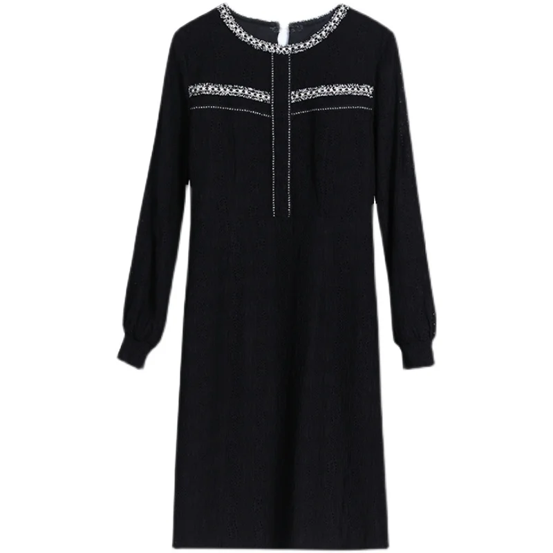 

COIGARSAM 4XL Plus Size Patchwork Women dress New Spring Full Sleeve Lace Dresses Black 9399