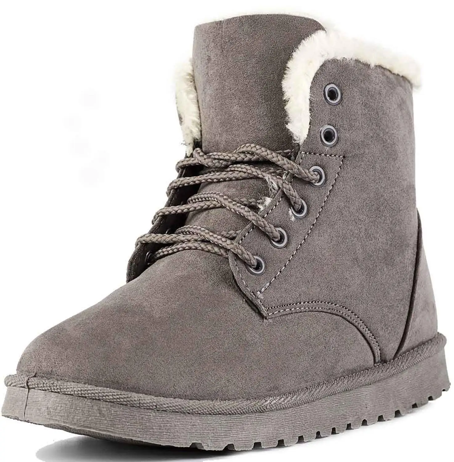 Gray boots Зимние ботинки; женские теплые плюшевые ботильоны; женская резиновая обувь на танкетке со шнуровкой; botas mujer invierno - Цвет: Gray boots