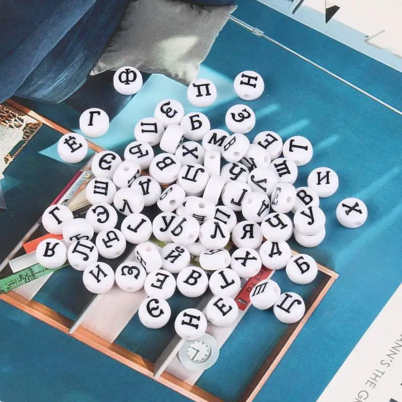 

Mixed Russian Letters Acrylic Bead Flat Heart Alphabet Number Loose Beads For Handmade Craft Making DIY Decoration 4*7mm 200pc