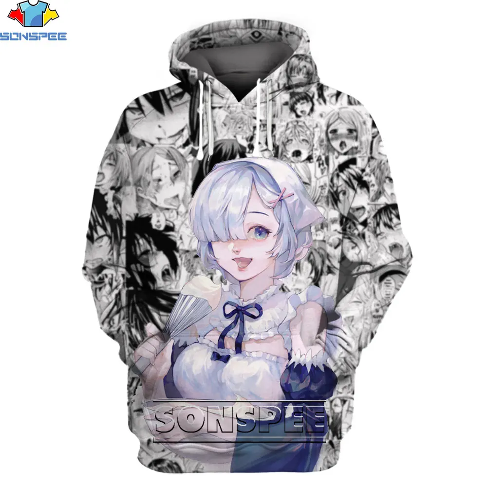 

3d-толстовка SONSPEE с капюшоном в стиле аниме, с рисунком горничной, свитшот с капюшоном Otaku, свободная мультяшная Одежда большого размера