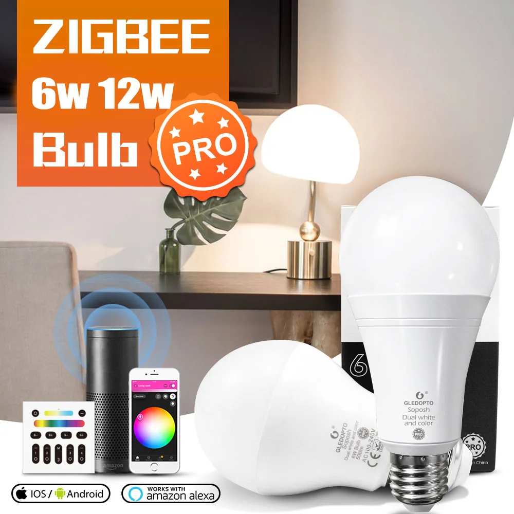 Zigbee 3.0 6W/12W Dual Color Temperature LED Bulb Pro RGB+CCT E27 E26 B22 Light Bulbs For APP/Voice/RF Remote