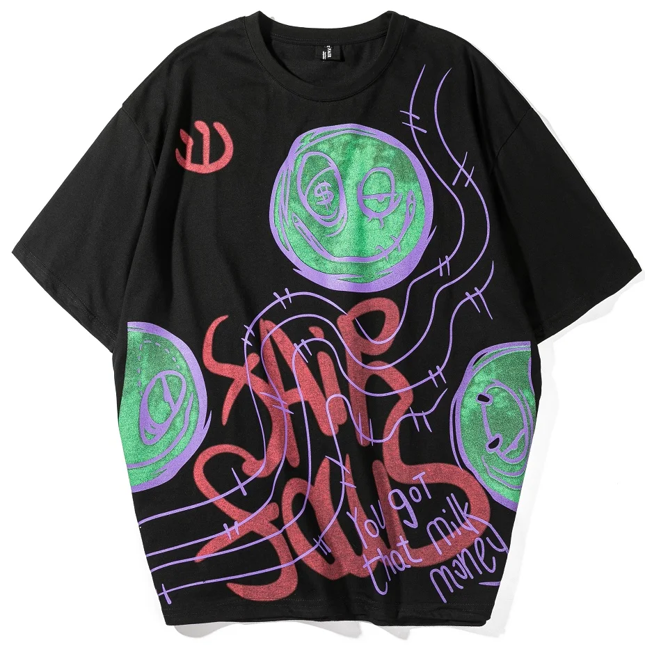 Окрашенные Граффити футболка мужская толстовка хип-хоп Короткие рукава уличная