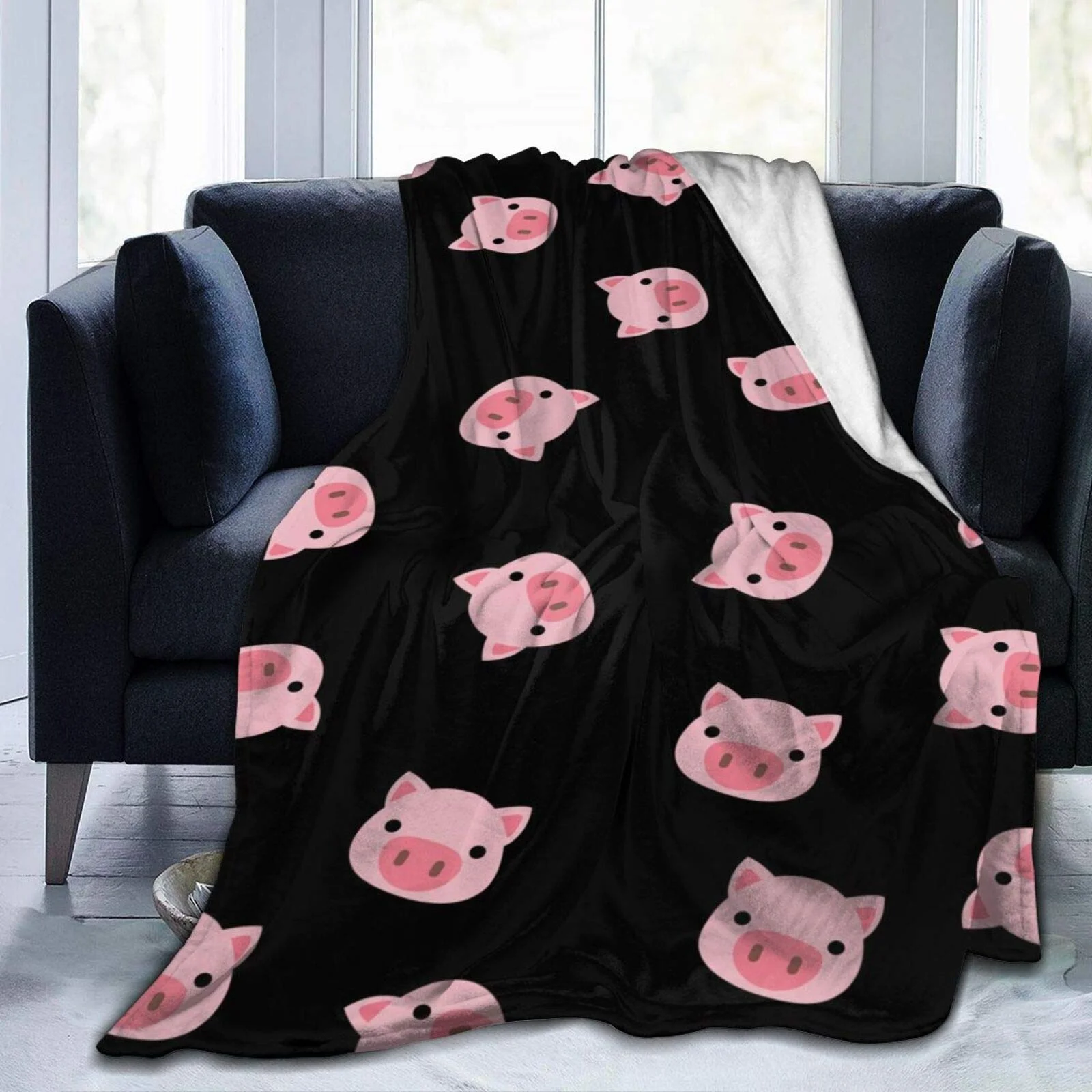 

Pink Pig Blanket Cute Cartoon Pig Face Flannel Fleece Blanket Super Soft And Fluffy Warm Sofa Bed Travel Camping Blanket 50X40