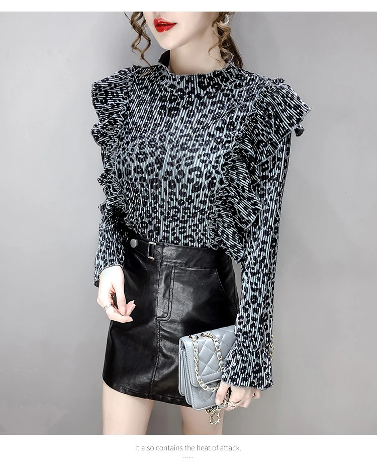 

Women Blouses Turtleneck Leopard Ruffles Shirts Vintage Style Spring Autumn Fashion Brand Ladies Tops Hipster Female New