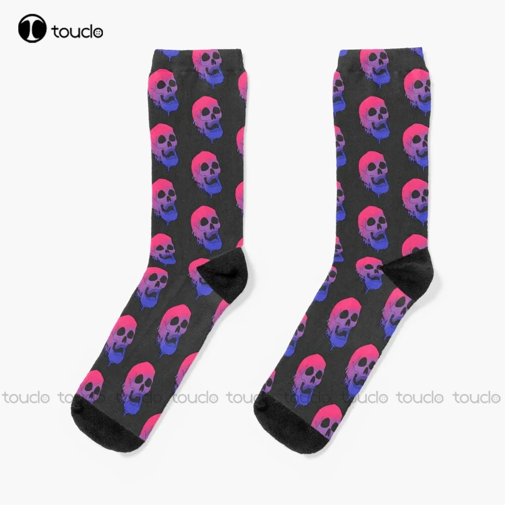 Lgbt Pride Melting Skull - Bi Flag Socks Mens Socks Crew Personalized Custom Unisex Adult Teen Youth Socks 360° Digital Print