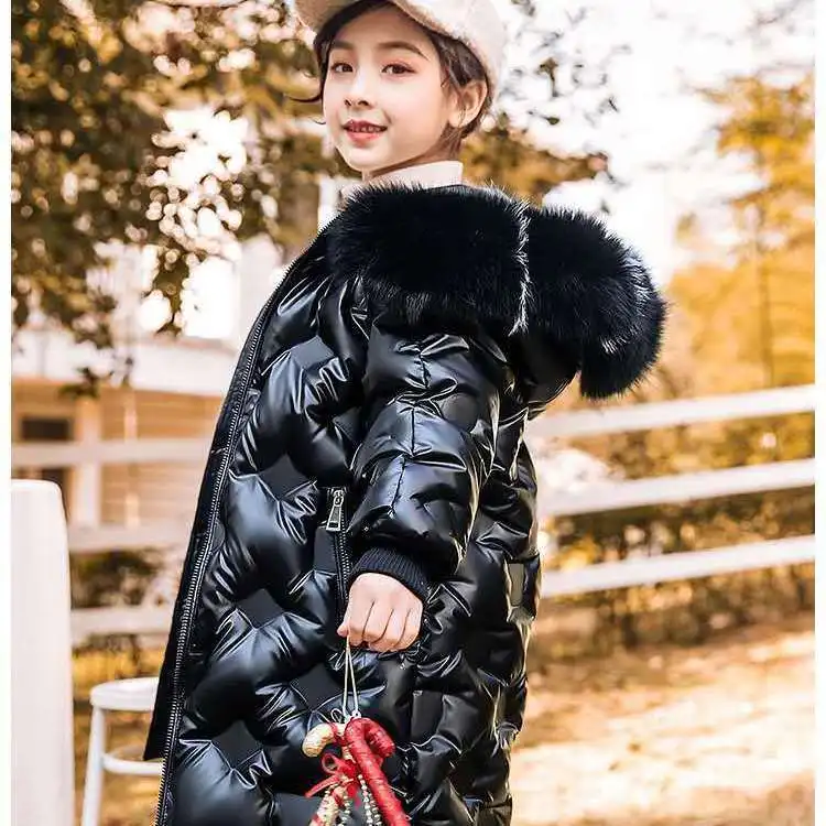 Boys Girls jacket Fur Padded Outerwear fall Children jacket 2022  Winter Fashion Hooded Coat Bright Leather Waived Wash Coat