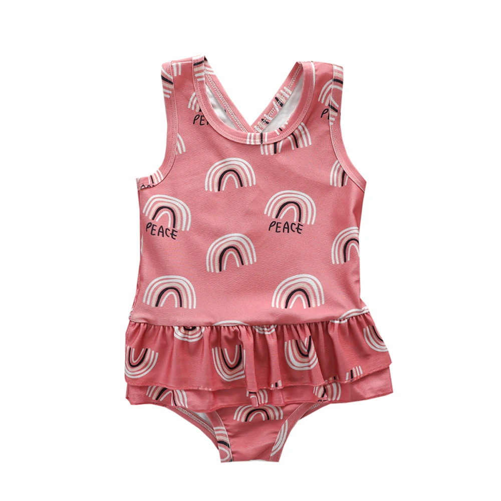 Children Baby Girls Rainbow Leopard Print Swimsuits Swimwear One Piece Outdoor Beach Holiday Party Beachwear | Мать и ребенок