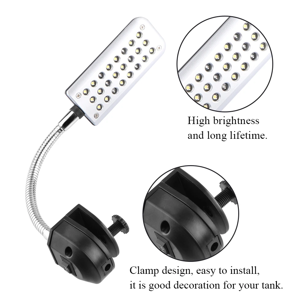 24 светодиодный светильник для аквариума гибкий белый и синий с зажимом вилкой