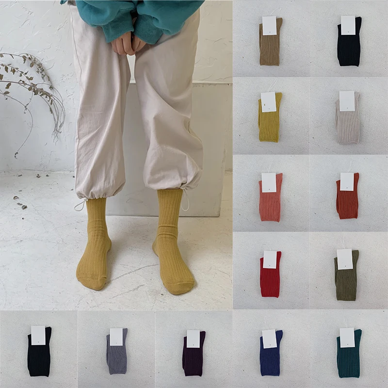 Японские однотонные носки с ворсом для женщин женские модные ярких цветов в