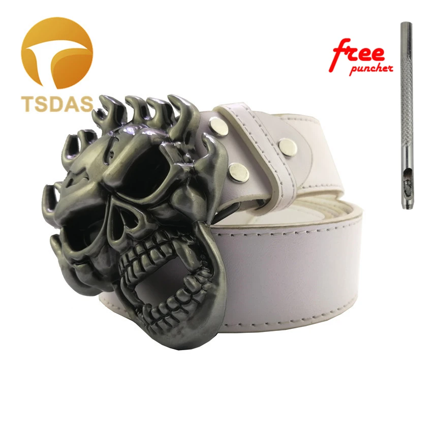 Men Fire Skull Belt Buckle with Metal Silver Vintage Finish Width Western Cool Punk Rock Style Boy's Birthday Gift | Дом и сад
