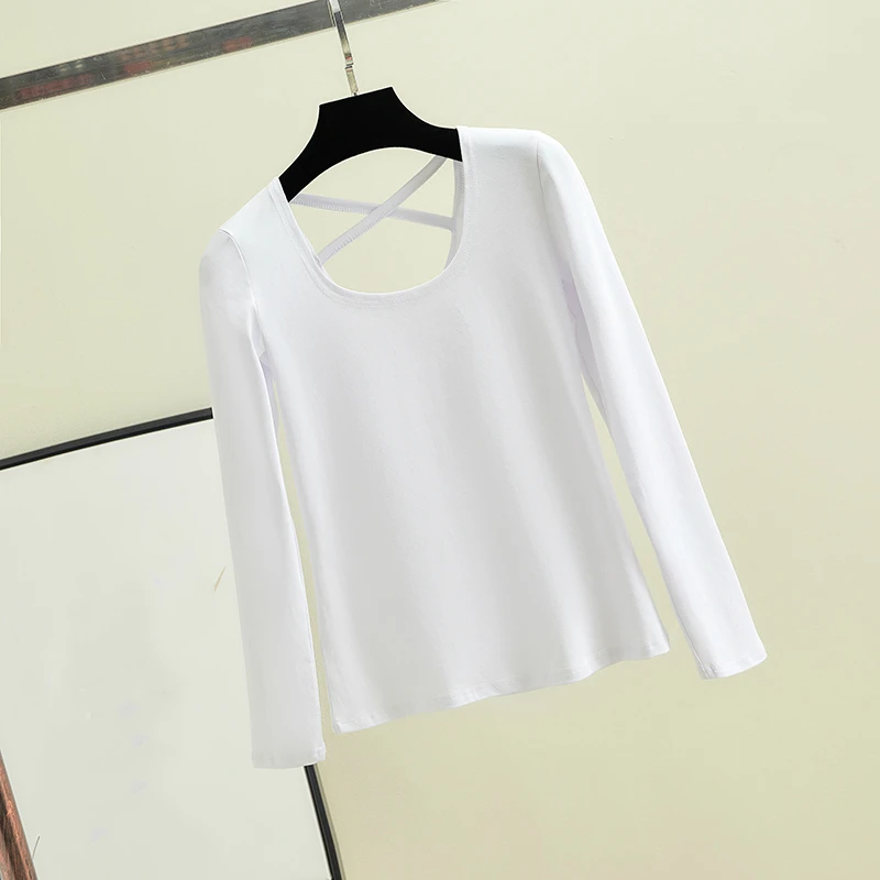 

Женская хлопковая футболка, однотонная Повседневная футболка с U-образным вырезом, перекрестными лямками через шею и короткими рукавами, ве...