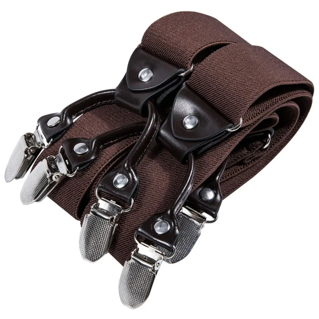 Однотонные коричневые мужские подтяжки набор с галстуком-бабочкой красным