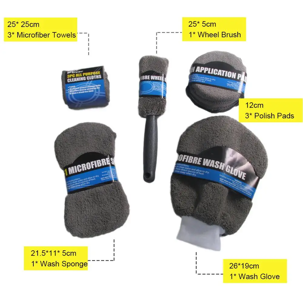 Набор из 9 предметов для ухода за автомобилем чистящие полотенца 3 микрофибры