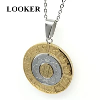 looker constellation chart pendant for men gold color round vintage stainless steel pendants necklaces