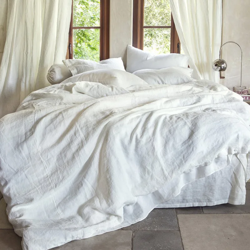 

3PCS US Pure Linen Duvet Cover Twin California King Bedding Set Queen Size Quilt Cover Flax White Bed Sets