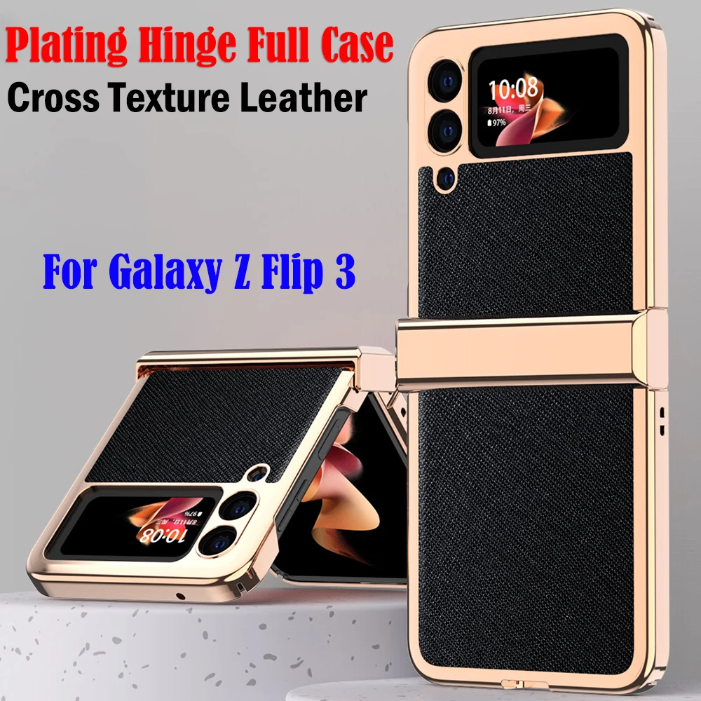 

Shockproof Case for Samsung Galaxy Z Flip 3 Plating Leather Case Cover for Samsung Z Flip 3 5G Hinge Full Protection Phone Capa
