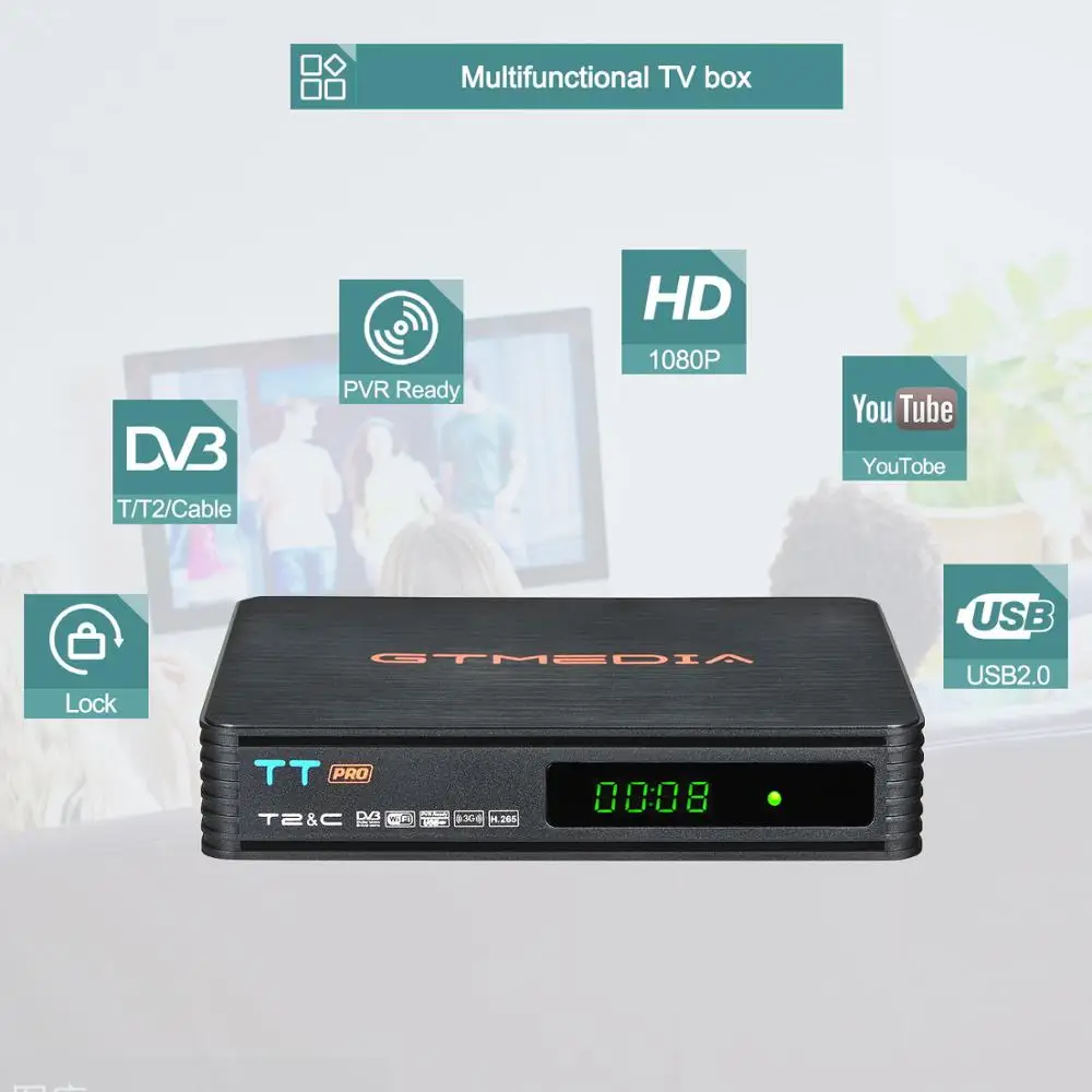 GTMEDIA TT Pro ресивера DVB T2 кабель ТВ приемник USB H.265 1080P Full HD коробка Декодер каналов