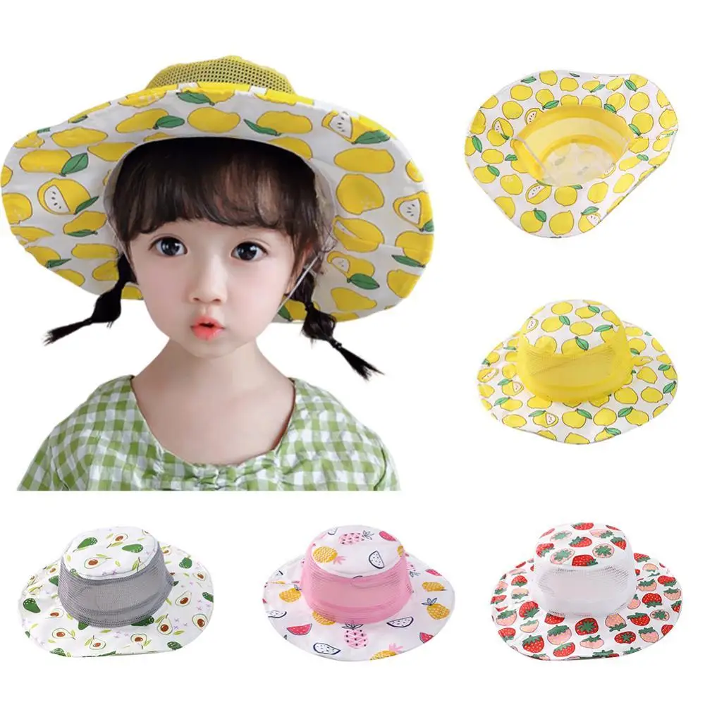 

Summer Unisex Kids Fruit Print Wide Brim Mesh Hat Anti-UV Outdoor Beach Caps