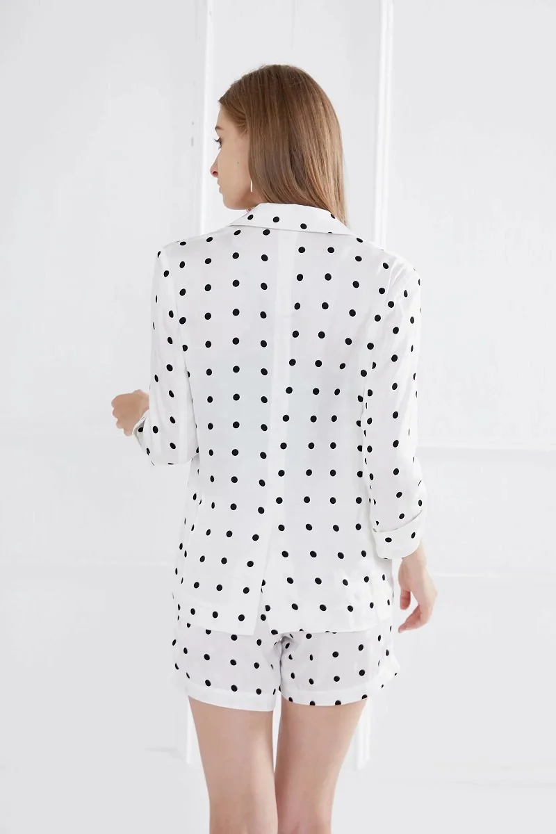 

2020 Summer Fashion Blazer Sets Women Notched Collar Polka Dot Print Casual Blazer Jacket+White Short Sets & Suits Two Piece