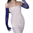 Женские лакированные перчатки, темно-синие перчатки из искусственной кожи, очень длинные, 70 см, 2021