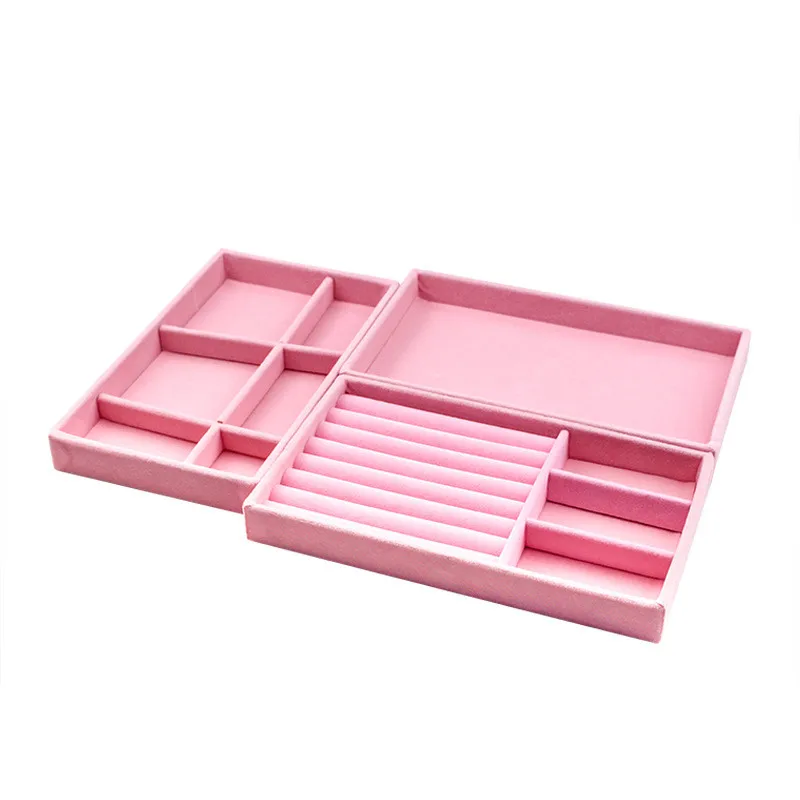 

WE Pink Velvet Suede Ring Earrings Organizer Ear Studs Jewelry Display Stand Holder Rack Showcase Plate Fashion Jewelry Box