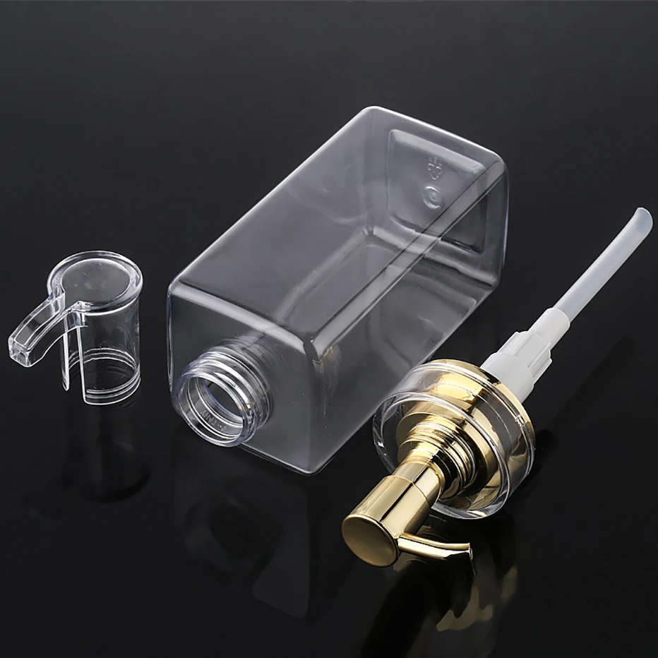 Прозрачная квадратная многоразовая бутылка для мыла шампуня кондиционера 300/500/750