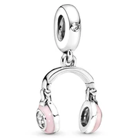 100 925 sterling silver charm creative pink girl earphone pendant fit pandora women bracelet necklace diy jewelry
