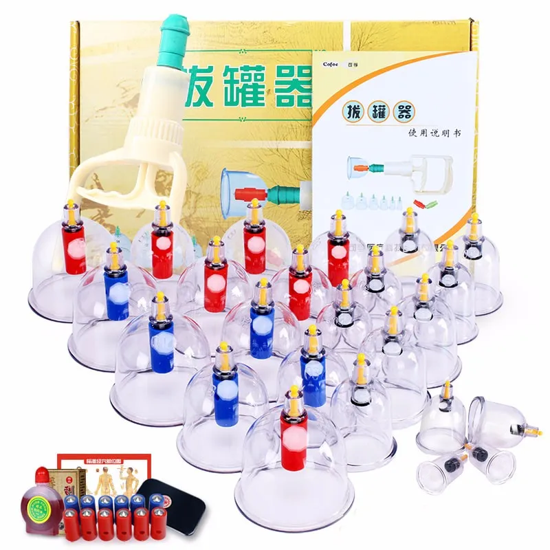 Cofoe 24pcs cupping set Ventosa Vacuum suction cup Body Massager Chinese Medical Cold& Flu Relief massage cups damp toxin Clear